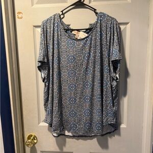Philosophy Blue and White Patterned Short Sleeve Top